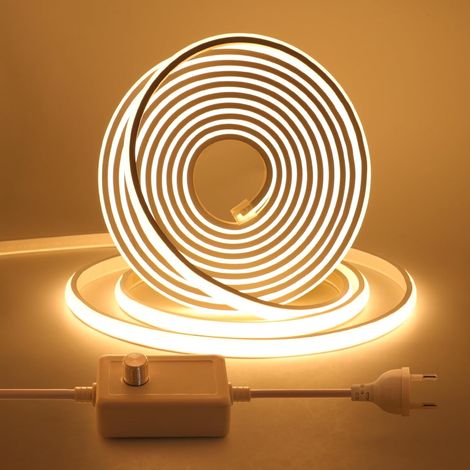 220V COB LED Strip, Flexible Led Strip Neon Strip with Dimmer, Waterproof IP65 LED Strip Light for Bedroom, Garden, Ceiling Decoration, 2 m, Warm White (1/5)