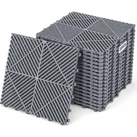 20 Clipsable Garage Tiles 40 x 40 x 1.8 cm Grey Openwork Design (1/5)