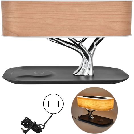 Lampe de chevet tactile en bois avec chargeur sans fil et haut-parleur, gradation, pour salon et chambre, prise américaine (1/5)
