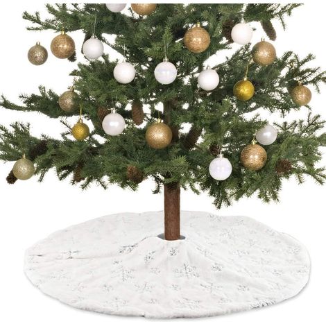 Falda redonda para árbol de Navidad de 78 cm (30,7 pulgadas), cubierta para árbol de Navidad, copo de nieve de felpa blanca para decoración de árbol de Navidad, decoración de suelo, decoración de Año (1/5)