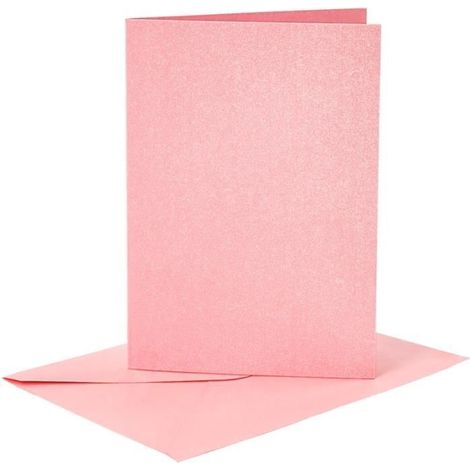 Cartes et enveloppes - Rose nacré - 10,5 x 15 cm - Papier cartonné épais - 8 pièces
