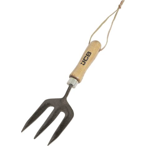 JCB Heritage 3 Prong Hand Fork, Heavy-Duty Steel, Ash Wood Handle (1/4)