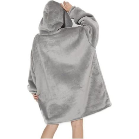 Plaid - - Couverture en Flanelle - Capuche - Poche - Taille Unique - Gris (1/4)