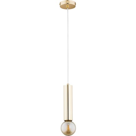 Alfa JAZZ Industrial Modern Gold/Brass Metal Tube Pendant Ceiling Lamp, 90cm Hanging Light for Kitchen Island Dining Table, 1xE27 Socket Max 15W, Dimmable Ready