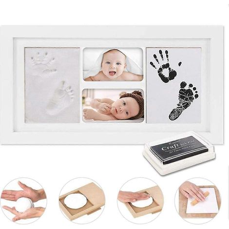 Baby-Hand- und Fußabdruck, Baby-Holzbilderrahmen mit Gipsabdruck für Babyhand und -fuß, Abdruckset, Bilderrahmen, Babygeschenk, besonderes Geschenk (1/2)