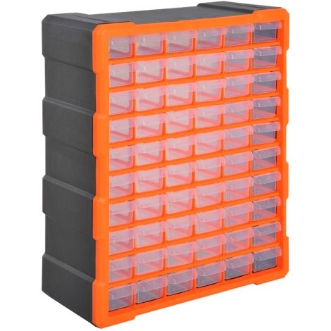 60-Drawer Wall-Mount Parts Organizer for Garage Storage - Ideal for Nuts, Bolts, and Small Tools in Clear Orange. (1/5)