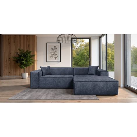 Ecksofa Designersofa CARLOTA in Stoff Perfect Harmony Dunkelblau Ottomane Rechts