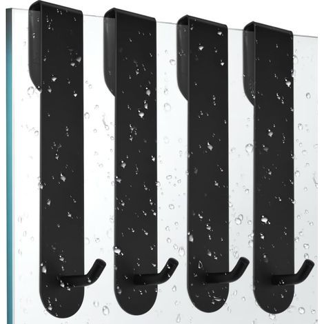 4 PCS Crochet Douche Inox Porte Serviette Salle de Bain Inox Crochet pour Paroi de Douche Crochets pour Serviettes de Bain Porte Accroche Torchon Cuisine Noir Porte Manteau Porte sans Percage (1/5)
