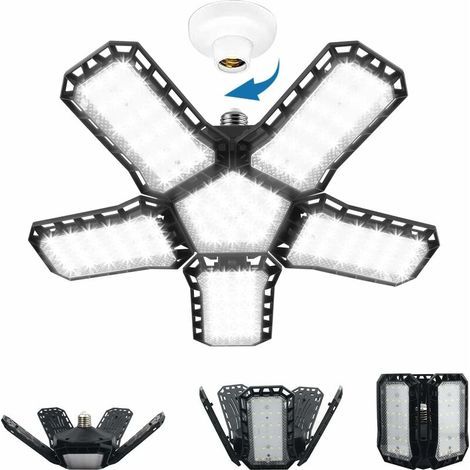5+1 LED-Garagenleuchte, 120 W, flexible Werkstattleuchte mit 5 verstellbaren Paneelen, E26/E27, superhelle Garagenleuchte für Garage, Lagerhalle, Fitnessraum, Keller, Küche (1/5)