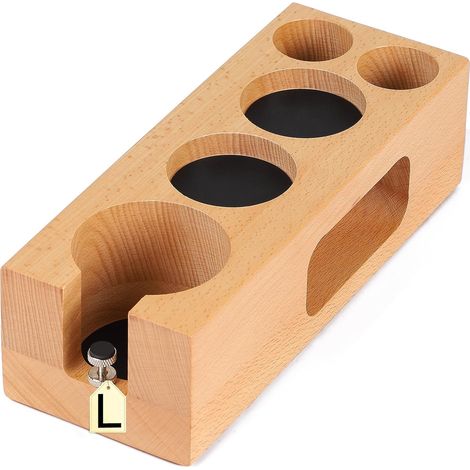 Stazione di pressatura per caffè per portafiltro da 58 mm, accessorio per caffè in legno di faggio per pressino, contenitore (1/5)