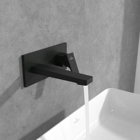 Villeroy und Boch Architectura Square Fertigmontageset TVW125003000K5 Waschtischarmatur, mit Push-Open-Ablaufgarnitur, matt black