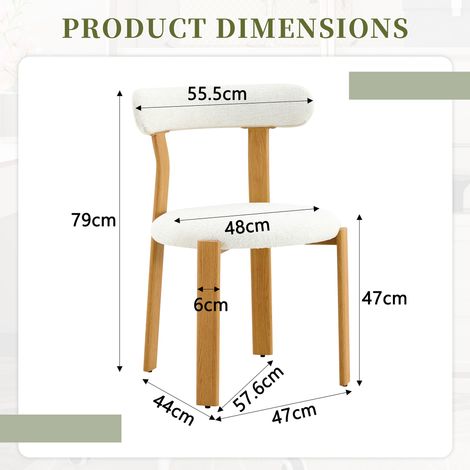Lot de 2 chaises blanches en tissu bouclé respirant, dossier confortable, pieds solides avec protections antidérapantes, hauteur environ 79 cm, siège uniquement (sans table). (1/5)