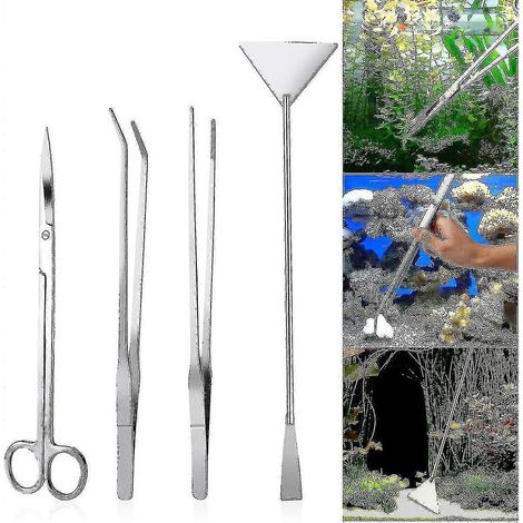 Ensemble de 4 pinces, ciseaux et spatules en acier inoxydable pour plantes aquatiques d'aquarium (1/4)