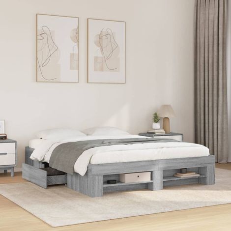 Bettgestell Grau Sonoma 150x200 cm Holzwerkstoff (1/5)