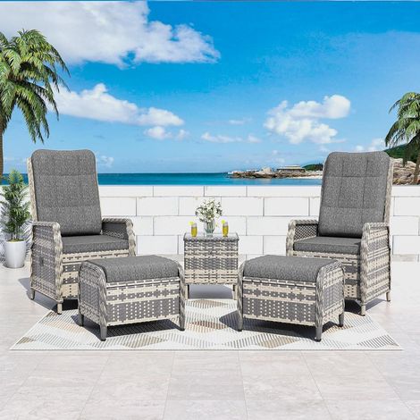 Polyrattan Lounge Set für 2 Personen mit verstellbarer Rückenlehne und Beistelltisch (1/5)