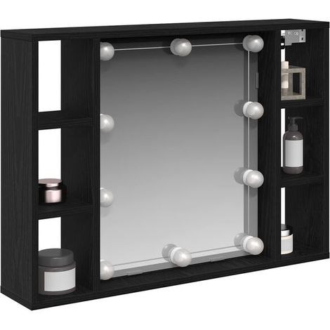 Armoire de Rangement Miroir Chêne Noir 76 x 15 x 55 cm Bois d'Ingénierie, Design Moderne (1/5)