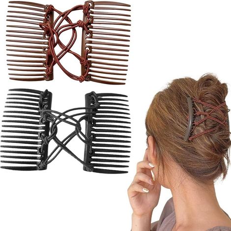 Lot de 2 pinces à cheveux élastiques à double peigne, peignes magiques élastiques pour cheveux épais, style vintage, réglables (1/5)