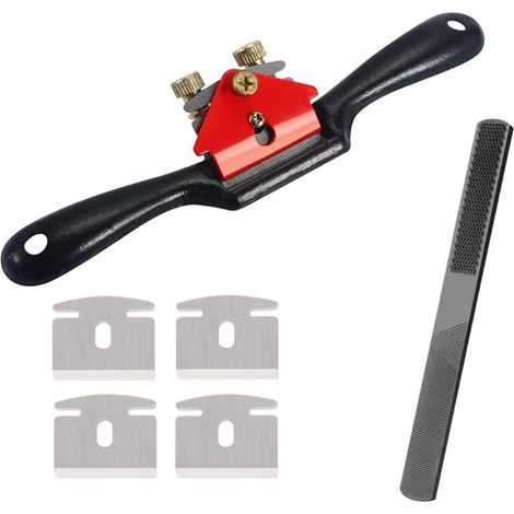 Professional Manual Wood Planer - Adjustable Tool with 4 Replacement Blades and 4-in-1 Wood File - For Carvers and Woodworking Tools (1/4)