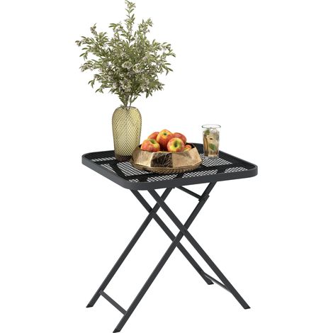 Table pliante jardin balcon 70x70 cm étanche design découpé noir carré