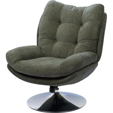 Fauteuil club en tissu vert – Piètement chromé robuste – Design contemporain sans accoudoirs – Assise confortable pour salon – Amadeus
