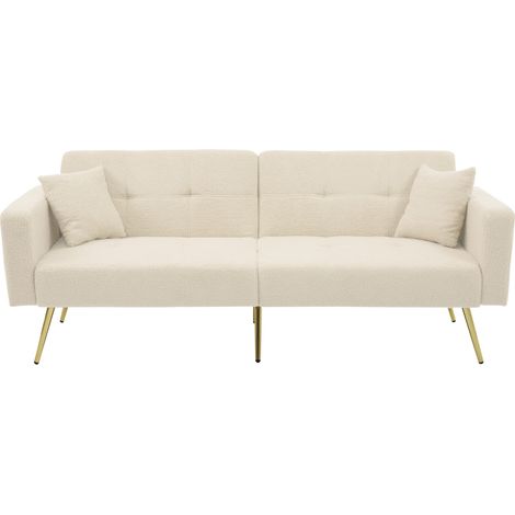 Canapé-lit 175x64 Cm En Sherpa Beige, Pieds Dorés, Dossier Réglable 105/138/180° Et Poches Latérales (1/5)