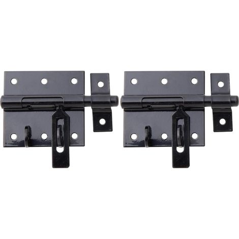 Lot de 2 Verrou porte-cadenas, Acier noir, Platine 70x67mm, Boulon 9,5mm, Pour portail et clôture (1/2)