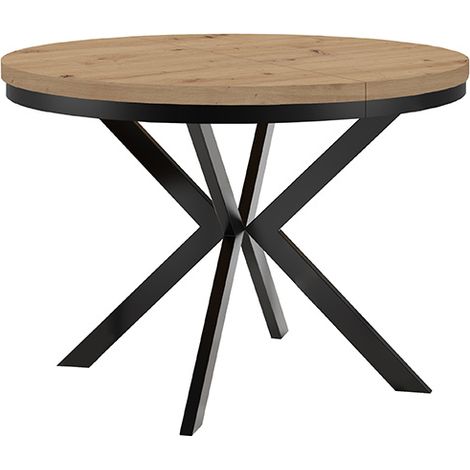 Table de salle à manger ronde extensible ENDIK avec cerclage métallique, diamètre : 100 / 200 cm, couleur :Artisan / noir (1/3)