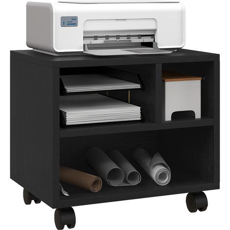 Pour bureau et studio desserte mobile facile à déplacer support imprimante 2 niveaux 3 compartiments noir 40x30x36cm (1/5)