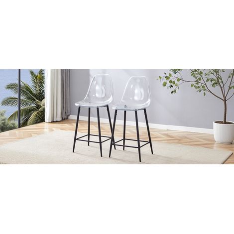 Lot de 2 tabourets de bar transparents avec structure métallique argentée, dorée ou noire - design moderne pour cuisine et bar (1/5)