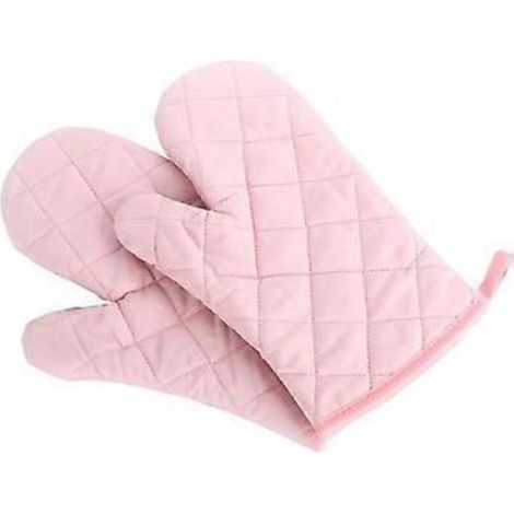 Lot de 2 maniques de cuisine matelassées en coton et polyester de qualité supérieure, résistantes à la chaleur, roses (28 x 18 cm). (1/3)
