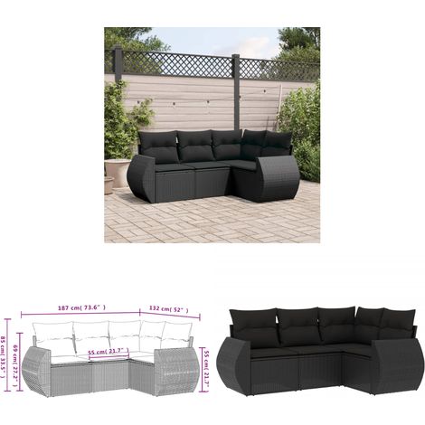 Salon de jardin 4 pcs avec coussins noir résine tressée - Ensemble Salon De Jardin - Mobilier Extérieur - Canapé Jardin - Résine Tressée - Rotin Synthétique - Home & Living (1/3)