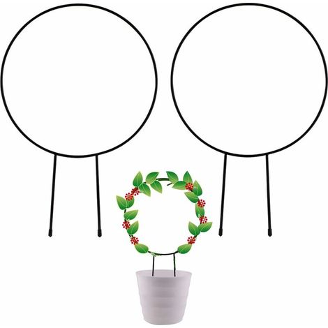 2PCS Treillis De Jardin en Métal pour l'escalade De Plantes, Piquets De Support De Plantes en Pot Décoratifs De 45cm avec Revêtement Noir, Support De Plante Grimpante en Fer(Rond), (1/5)