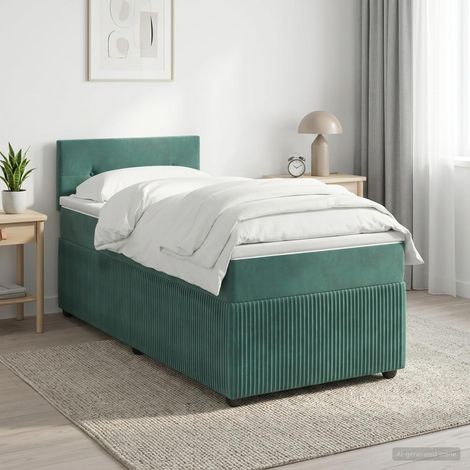 vidaXL Lit boxspring avec matelas Vert foncé 90 x 200 cm Velours (1/5)