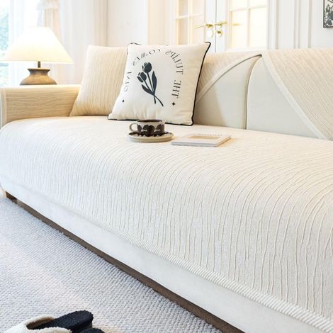 Housse de canapé en chenille - Antidérapante - 1, 2, 3, 4 places - Lavable - Pour canapé sectionnel en forme de L - Beige - 70 x 120 cm (1/5)