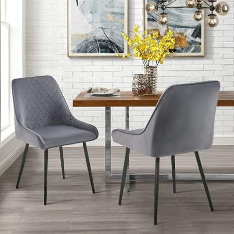 Set of 2 velvet dining chairs with steel backrest and legs for dining room, kitchen, counter, living room, corner (1/5)
