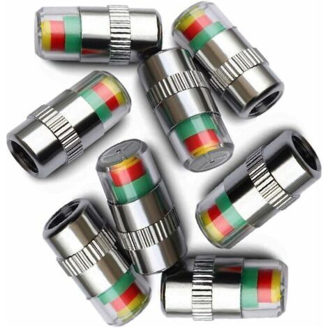 Lot de 8 bouchons de valve avec indicateur de pression des pneus de voiture 3 couleurs (1/5)