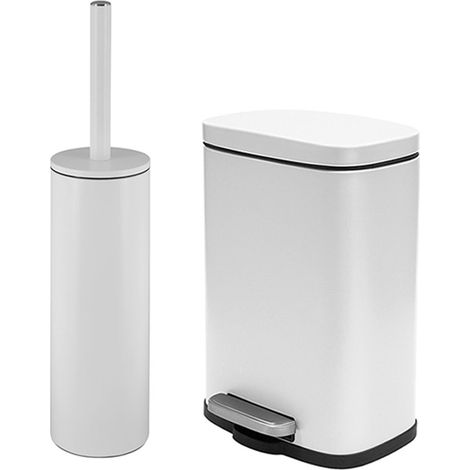 Set pattumiera 5lt a pedale e portascopino in acciaio bianco opaco Axin (1/5)