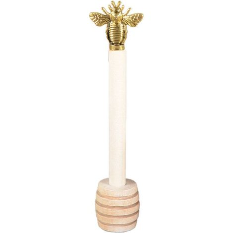 Cuillère à Miel Artisanale en Bois et Métal avec Abeille Dorée Marron et Or 10 x 2 x 2 cm - PANGIVO (1/3)