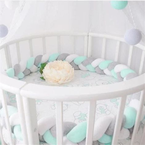 3M Babybettumrandung Schlangenkissen, geflochtenes Samtkissen, Babyschutz - Grau+Weiß+Grün WOW2365 CHR9136 (1/4)