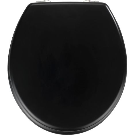 Abattant WC Noir Mat - 1 Unité - MDF et Acier Inox - Design Rétro et Fixation Réglable - Pour Toilettes Suspendues ou au Sol - 37 x 41 cm (1/5)