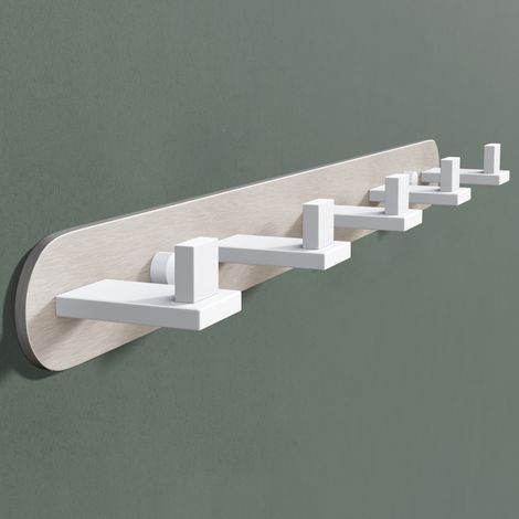 Mai & Mai Kleiderhaken Wandgarderobe Wandhaken aus Edelstahl mit 5 Haken Garderobenleiste Garderobenhaken 447mm Matt weiß + Nickel gebürstet Stalo-09