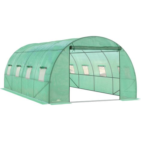 Walk-in Polytunnel Greenhouse, Outdoor Garden Tunnel Greenhouse Tent with Zipped Roll-Up Door 8 Mesh Windows, 6 x 3M (1/5)