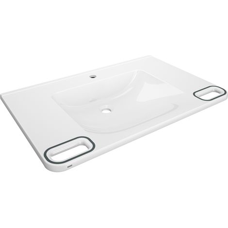 KWC AR Einzelwaschtisch, MEDCARE, MIRANIT,  850x150x550 mm, weiß/grau, Hl., Griff