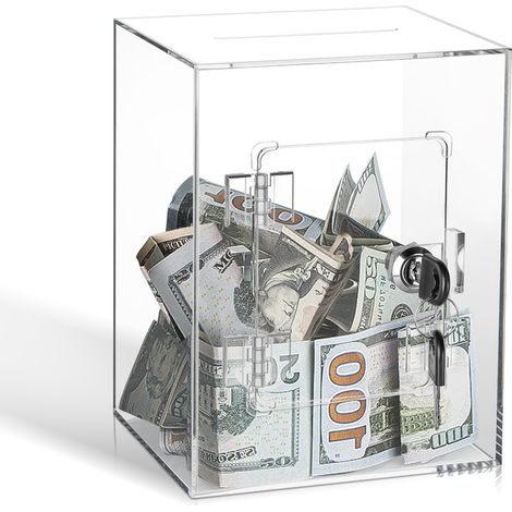 BEBUSINGOTO Tirelire en acrylique transparent pour adultes et enfants, grand et robuste pot d'économie d'argent pour pièces de monnaie avec pot de changement de clé, boîte d'épargne (1/5)