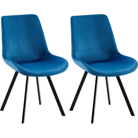 Lot de 2 chaises de salle à manger pivotant à 360 degrés en velours bleu foncé cadre en métal noir 100007607