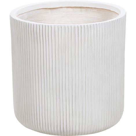 Maceta exterior superficie estriada redonda piedra fibra arcilla 37x37x37 cm blanco Oreoi