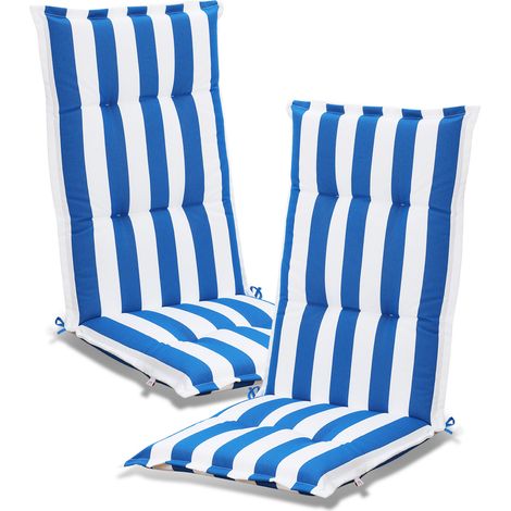 Aoodor High Back Patio Chair Cushions with Headrest, Set of 2 Flanged Outdoor Seat Cushions for Rocking Chairs, Adirondack & Dining Chairs, 120x52x6 cm-blue