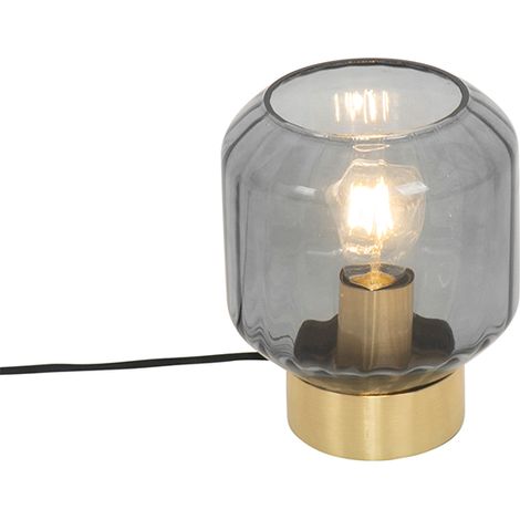 Design Tischlampe Messing mit Rauchglas - Stiklo