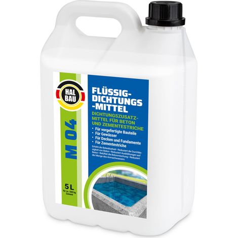 HALBAU Flüssiger Dichtungsmittel für Beton Zementestrich Mörtelzusatzmittel Plastifizierer M04 - 5L