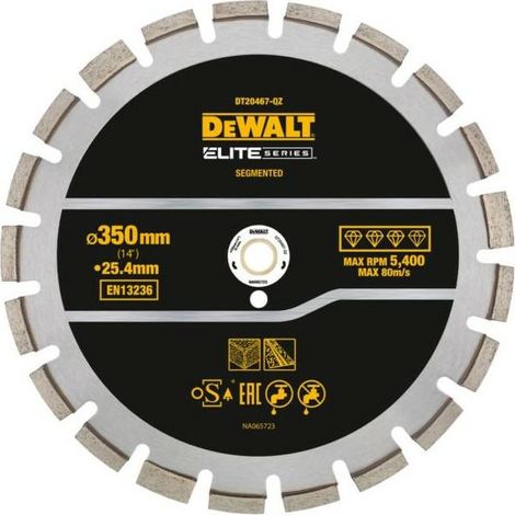 Disco de corte de diamante DeWALT Elite 350 mm para asfalto y concreto, corte de alta precisión, resistencia superior, uso profesional